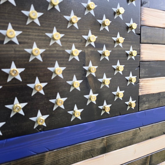 Thin Line American Flag With Bullet Casings in Stars | Bullet Flag | Shell Casings Flag | Thin Blue Line Flag | Gift for Police