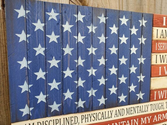 American Flag With Soldier S Creed Wooden Usa Flag Etsy 日本