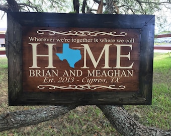 Personalized HOME Wood Sign: Newlywed Gift, Housewarming Decor