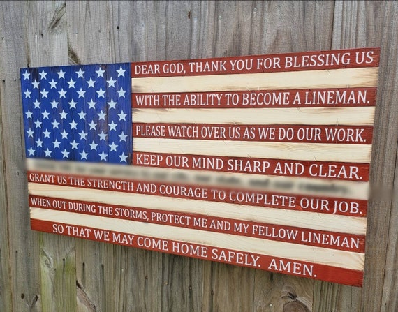 Lineman's Prayer Flag | Electrical Worker Gift | Personalized Gift for Lineman | Electrician Decor | Journeyman Sign | Man Cave