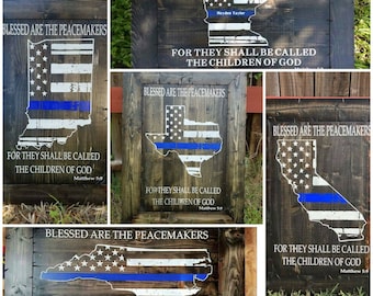 Thin Blue Line Sign: Personalized State Shape, Police Officer Gift