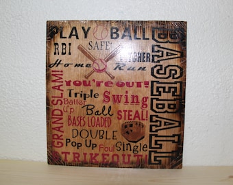 Wooden Rustic-Style Baseball Sign