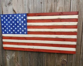 Rustic Wooden American Flag: USA Wall Decor (19x37)