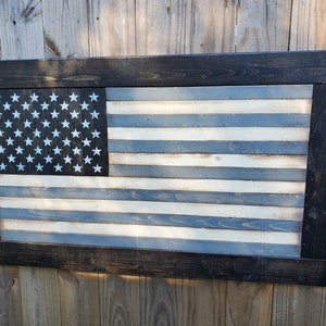 Rustic Wooden American Flag with Ebony Frame: Military Gift (26x44)
