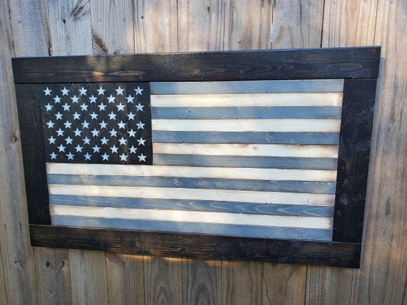 Wooden Rustic Subdued Grayscale American Flag w/ Ebony Frame | Military Flag | Gift for Military | Wooden American Flag