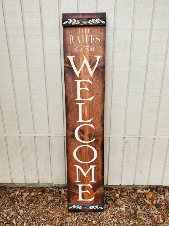 Personalized Porch Welcome Sign: Vertical Chestnut Wood Sign - Etsy