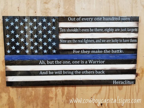 Wooden Rustic-style American Flag w/ Heraclitus quote "Out of every one hundred men..."