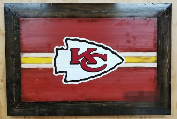 Kansas City Chiefs Sign | Wooden Rustic Style Chiefs Wall Hanging | Kansas City Chiefs Man Cave Decor