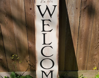 Personalized Porch Welcome Sign: Vertical Distressed Wood, Nautical Decor