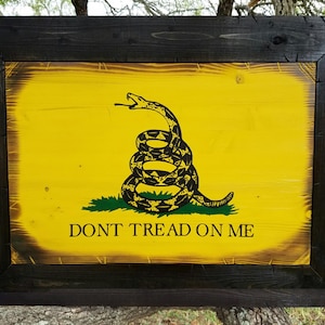 Wooden Rustic Style Gadsden Flag, Dont Tread On Me Flag