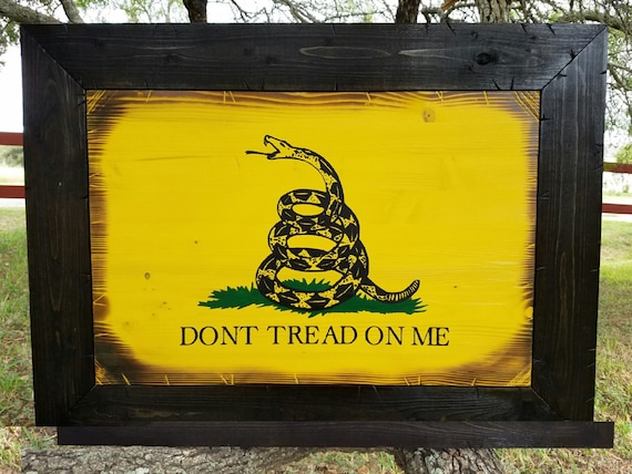 Wooden Rustic Style Gadsden Flag, Dont Tread On Me Flag