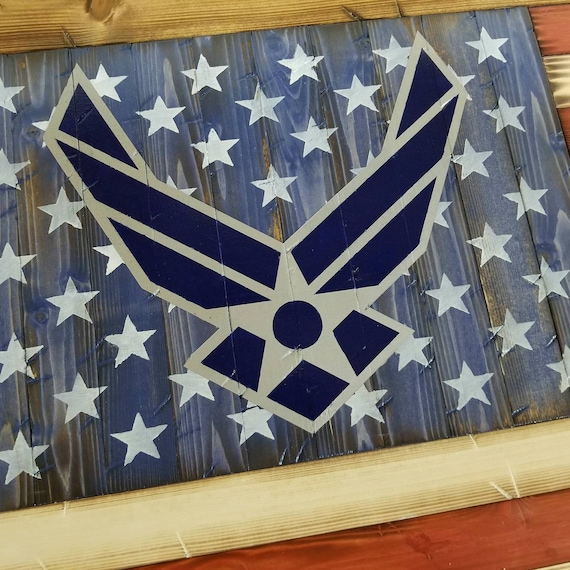 Wooden Rustic American Flag w/ Air Force Logo