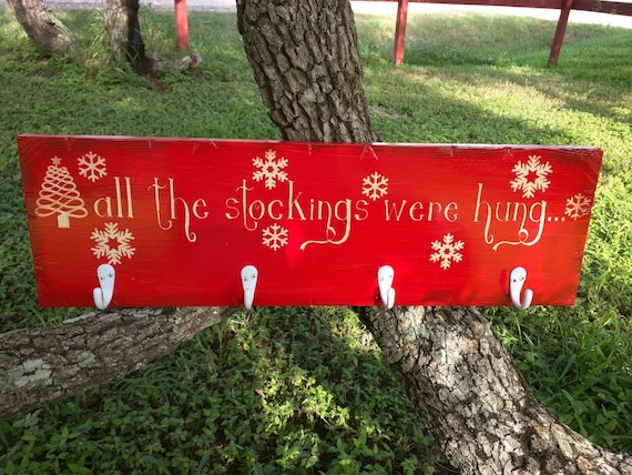 All The Stockings Were Hung Stocking Holder | Christmas Decor | Stocking Holder | Wooden Christmas Sign