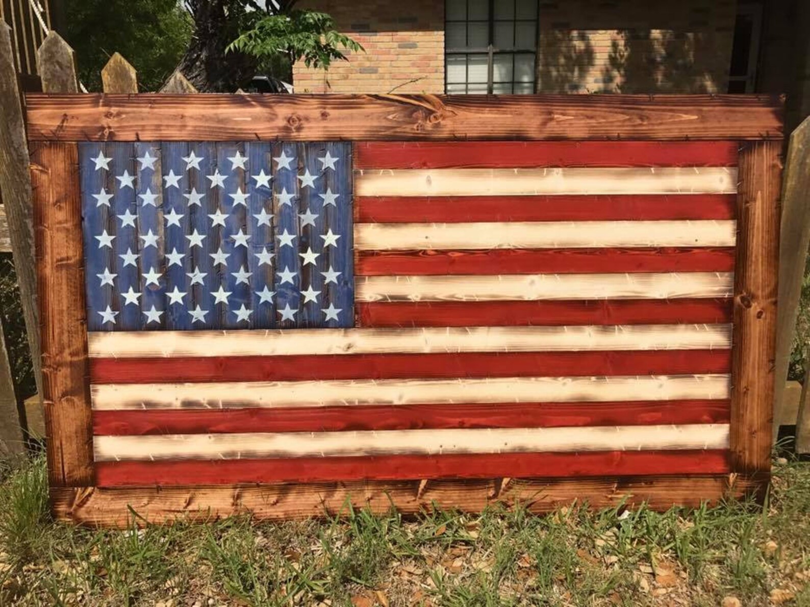 Deluxe Rusticstyle Wooden American Flag W/ Frame Etsy