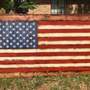 Deluxe Rustic-Style Wooden American Flag w/ Frame