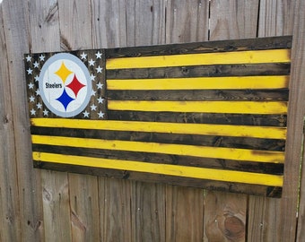 Wooden Rustic-Style Pittsburgh Steelers American Flag