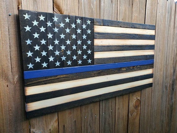 Thin Blue Line American Flag | Thin Red Line | Thin Silver Line | Thin Gold Line | Wooden American Flag | Personalized Flag | Man Cave Decor