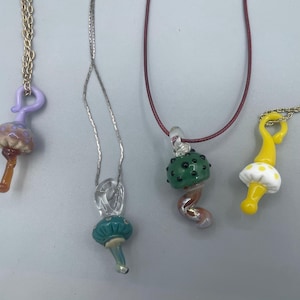 Mushroom necklaces, borosilicate glass mushroom, mushroom pendant, earth tone and purple glass mushroom, mushroom pendants, mushroom jewelry