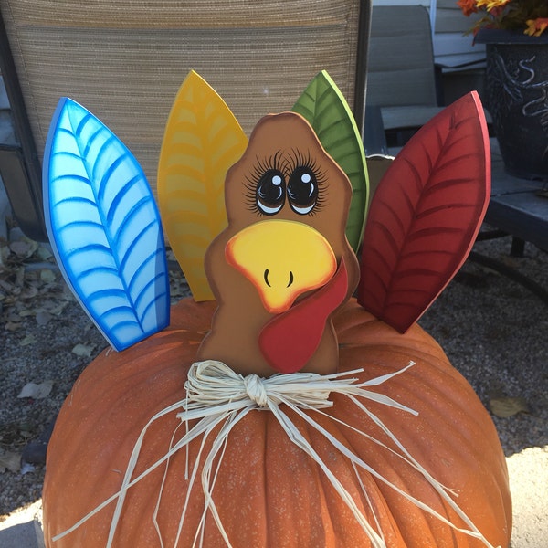 Turkey head and feathers decoration to add to your own pumpkin