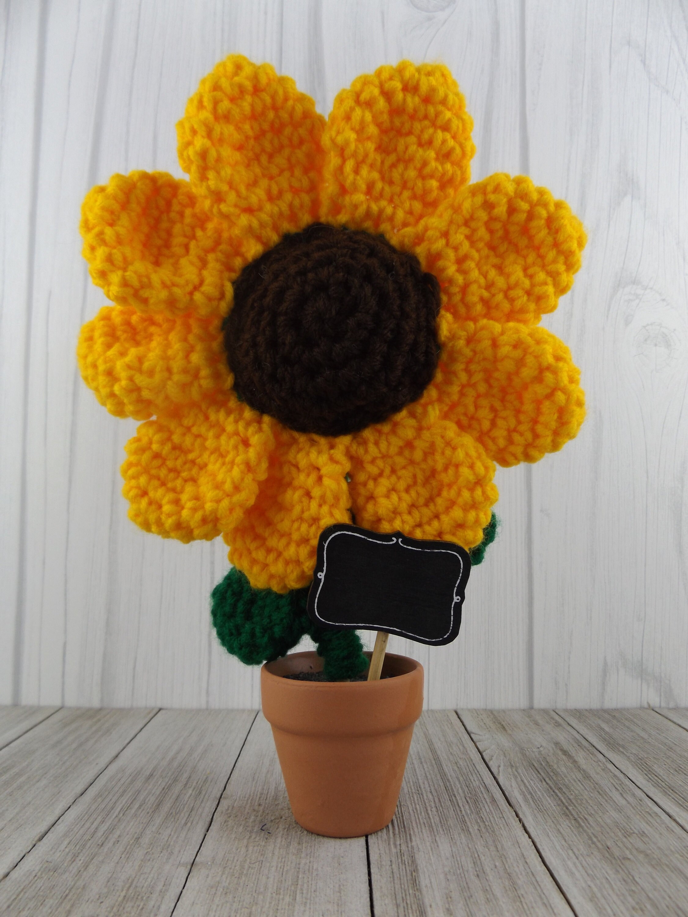 Handmade Crochet Sunflower in Pot With Customizable Chalkboard Etsy