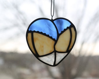 Stained Glass Booty Heart Suncatcher Window Hanging | Stained Glass Butt Art - Small