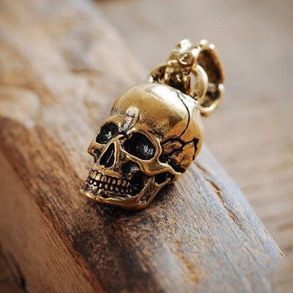 Bronze Tone Skull Pendant Unisex Gothic On a Rope