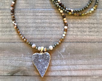 Druzy Heart Beaded Necklace
