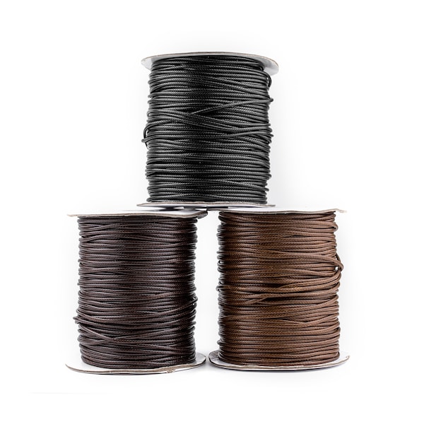 Waxed Polyester Cord: High Quality, Choose Your Size and Color! Black, Mid & Dark Brown 1mm 2mm, Full Spool Wholesale Value, Ships from USA!