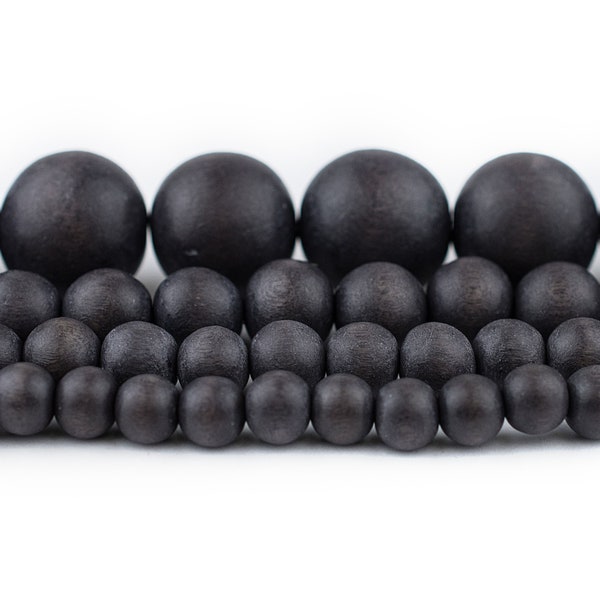 Dark Grey Wood Beads: Round Natural Wooden 6mm 8mm 10mm 12mm 16mm 20mm Boho Spacers High Quality for Necklace Bracelet Decor Ships from USA!