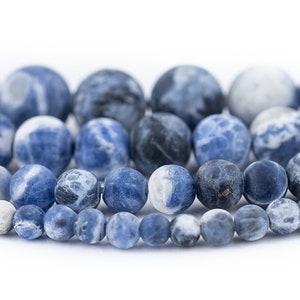 Matte Sodalite Beads: Full Strand, Round Blue White Gemstone Beads 4mm 6mm 8mm 10mm DIY Jewelry Making, Wholesale Pricing, Ships from USA!