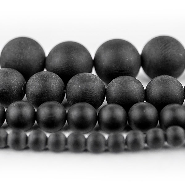 Natural Black Onyx Beads: Full Strand, Round Matte Gemstone Beads 4mm 6mm 8mm 10mm DIY Jewelry Making, Wholesale Pricing, Ships from USA!