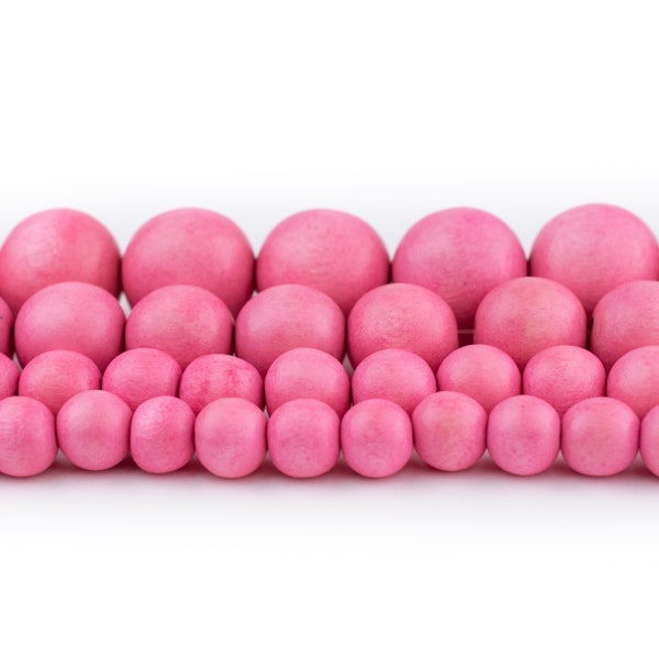 Neon Pink Wood Beads: Round Natural Wooden 6mm 8mm 10mm 12mm 16mm 20mm Boho Spacer High Quality for Necklace Bracelet Home Decor, Fast S&H!