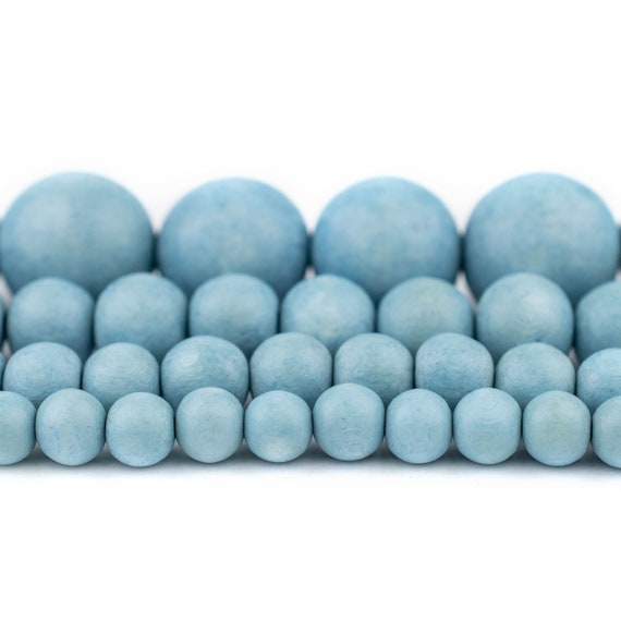 Blue and Black Round Wood Beads 6mm 24 Beads