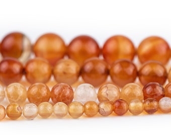 Round Carnelian Beads: Natural Polished Gemstone Agate 4mm 6mm 8mm 10mm Brown Orange Wholesale for DIY Bracelets & Jewelry, Ships from USA!