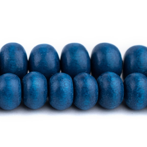 Azul Blue Abacus Wood Beads: Natural Organic Rondelle Dyed Wooden Round Disk Shaped Spacers, 12mm or 15mm, 16 Inch Strand, Ships from USA!