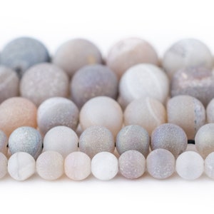 Pearl Druzy Agate Beads: Natural Round Matte Gemstone Beads 6mm 8mm 10mm 12mm 14mm, Full Strand, Wholesale Pricing, Ships from USA!