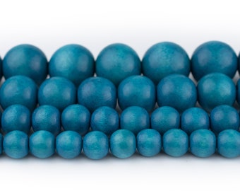 Aqua Blue Wood Beads: Round Natural Wooden 6mm 8mm 10mm 12mm 16mm 20mm Boho Spacers High Quality for Necklace Bracelet Home Decor, Fast S&H!