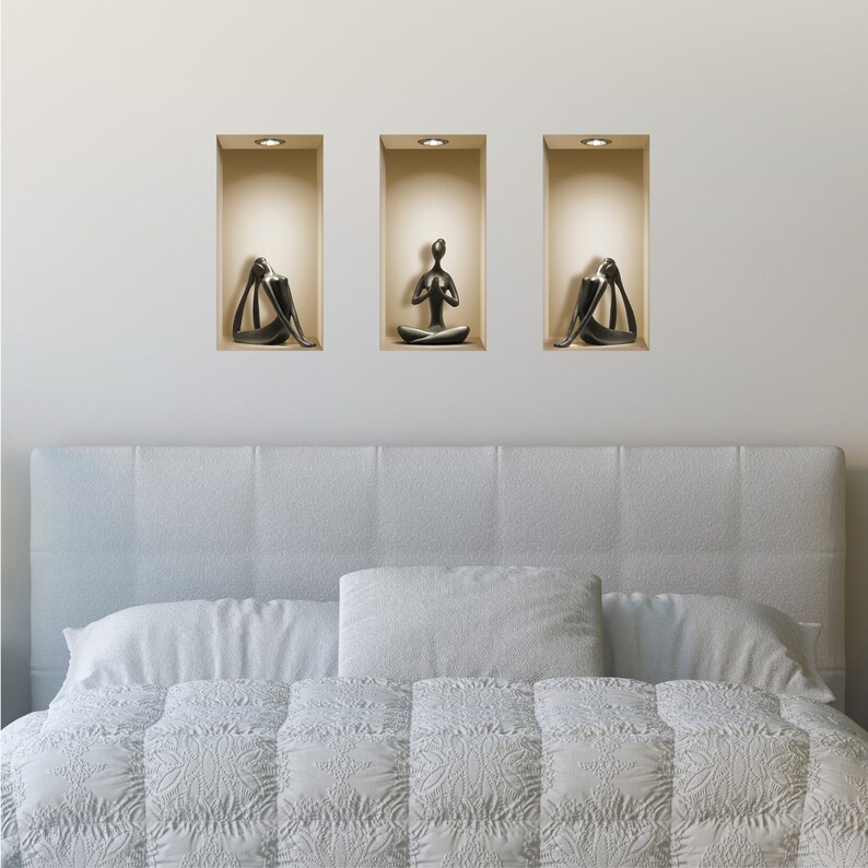 FREE SHIPPING Set 3 Black Yoga Wall Sticker 3D Art Magic NICHE Picture Removable Vinyl Mural Home Decor Tile Decals trompe l/'oeil kitchen