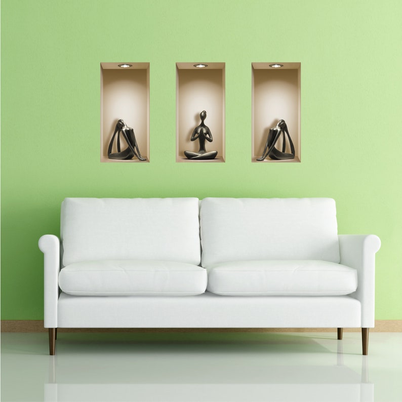 FREE SHIPPING Set 3 Black Yoga Wall Sticker 3D Art Magic NICHE Picture Removable Vinyl Mural Home Decor Tile Decals trompe l/'oeil kitchen