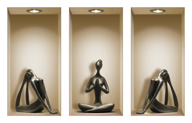 FREE SHIPPING Set 3 Black Yoga Wall Sticker 3D Art Magic NICHE Picture Removable Vinyl Mural Home Decor Tile Decals trompe l/'oeil kitchen