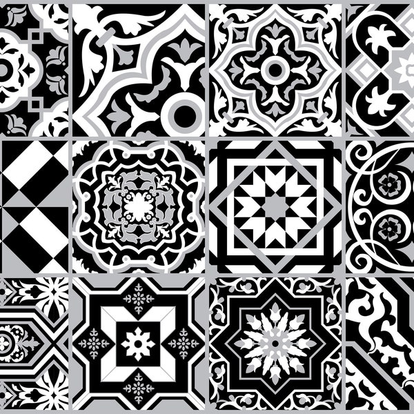 The Nisha 12 PC Pack Art Peel & Stick Wall Sticky Backsplash Vinyl Removable Tile Sticker Decals Bathroom Kitchen, 6"x6", Black White 1272