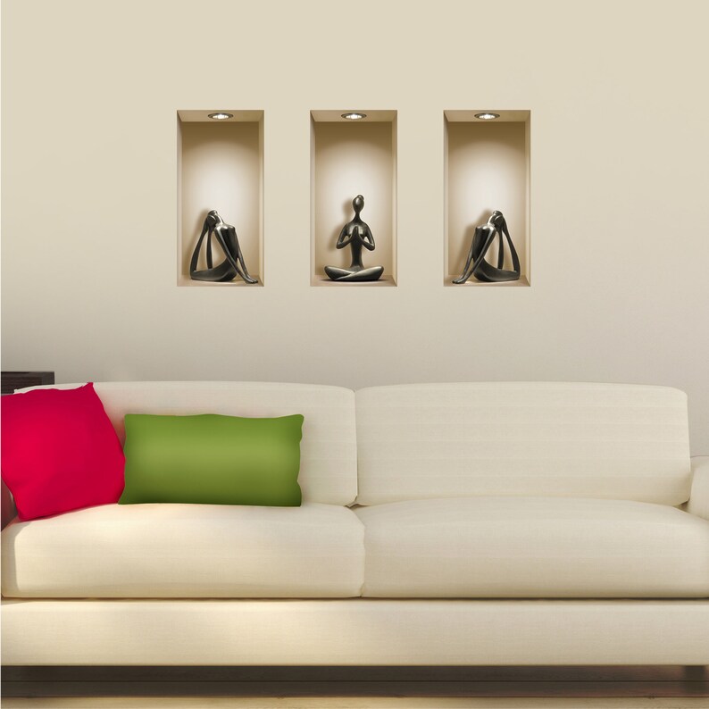 FREE SHIPPING Set 3 Black Yoga Wall Sticker 3D Art Magic NICHE Picture Removable Vinyl Mural Home Decor Tile Decals trompe l/'oeil kitchen