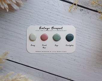 Vintage Bouquet Dot Card | Handmade Watercolor | Matte Soft Palette Sample