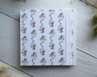 White Floral Watercolor Bound Sketchbook: Canson 140lb, Cold-pressed