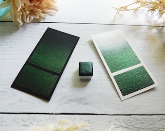 Pine Tree | Handmade Watercolor | Pearlescent Green with Gold Sparkle
