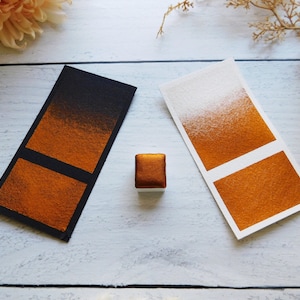 Amber | Handmade Watercolor | Mica / Metallic Paint - Half pan, Full pan Calligraphy, Lettering, and/or Painting