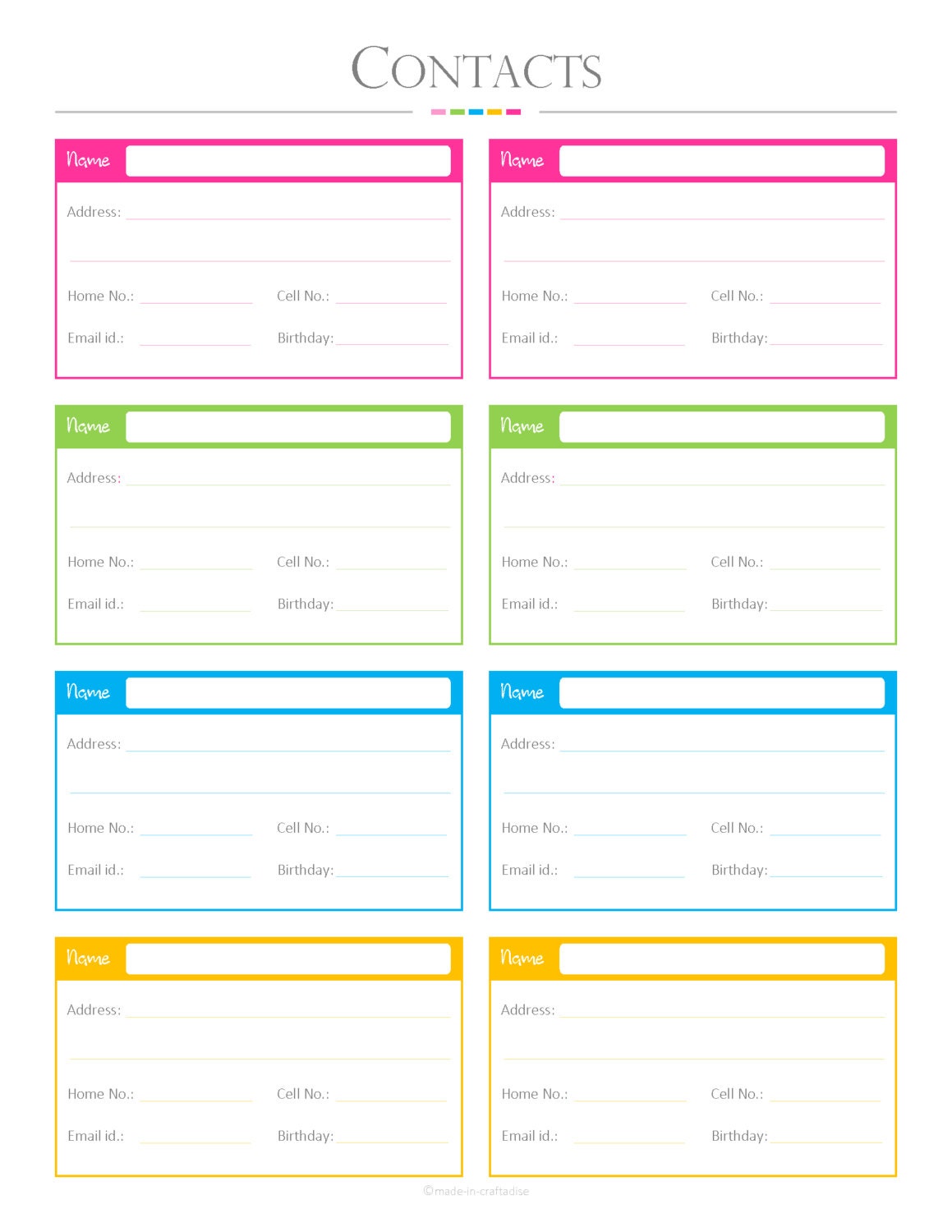 Contacts list PDF Planner contact list checklist list to Etsy
