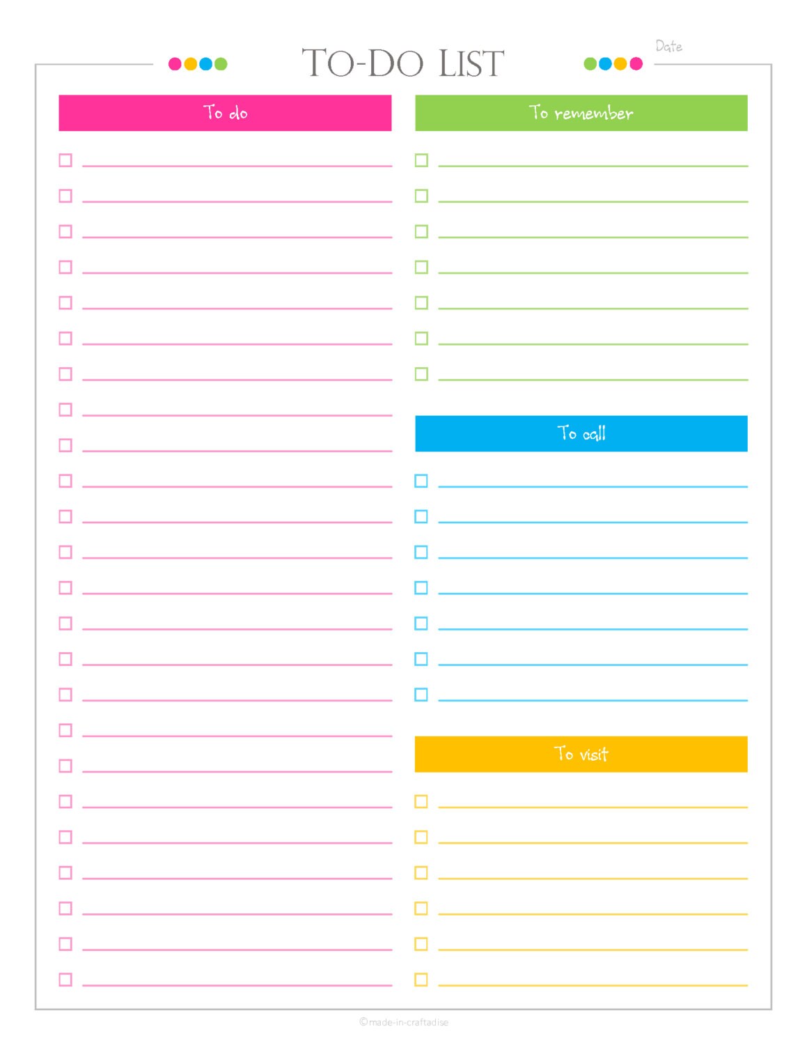 Daily To Do Checklist With Categories PDF Planner List Etsy