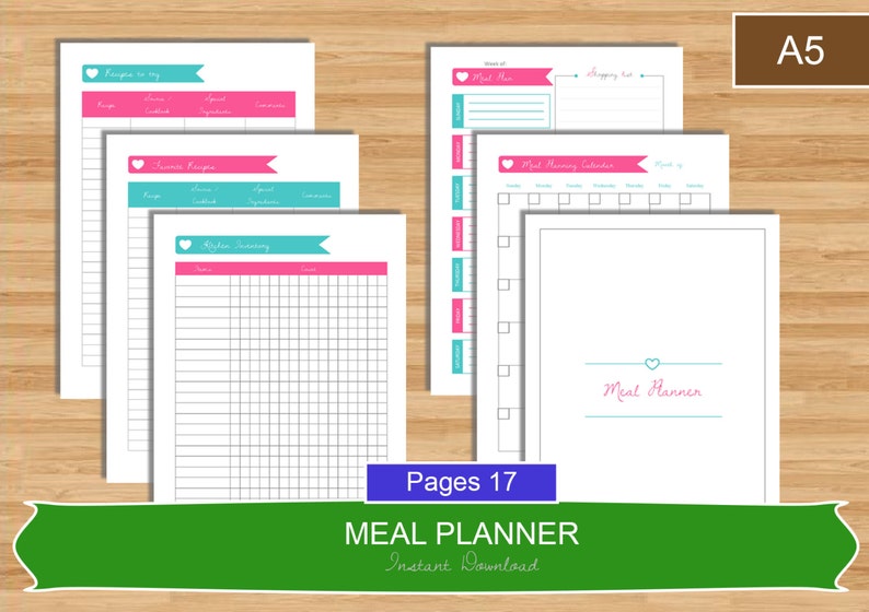 A5 Meal Planner Set Menu Planning Printable Planner Set A5 - Etsy Denmark