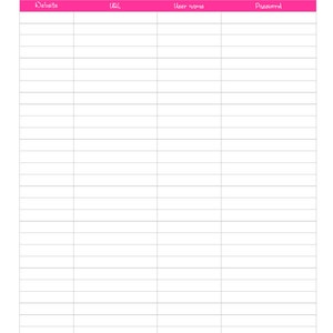 Password Log {Table Format}, PDF Planner, websites password log for shopping and budget or bill payment planner pages pdf, Instant Download